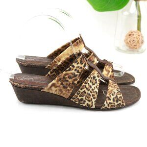 Donald Pliner Womens Hash Sandal Size 8 Tan Brown Elastic Straps Wedge Slide